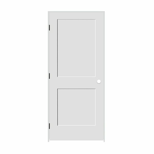 Codel Doors 28" x 80" x 1-3/8" Primed 2-Panel Interior Shaker 4-9/16" RH Prehung Door with Black Hinges 2468pri8402RH1D4916